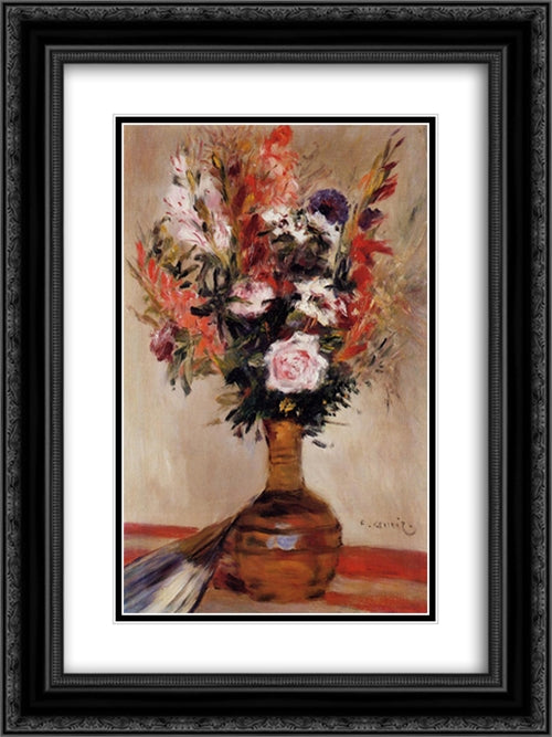 Roses in a Vase 18x24 Black Ornate Wood Framed Art Print Poster with Double Matting by Renoir, Pierre Auguste