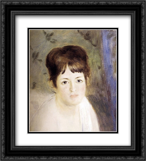 Head of a Woman 20x22 Black Ornate Wood Framed Art Print Poster with Double Matting by Renoir, Pierre Auguste