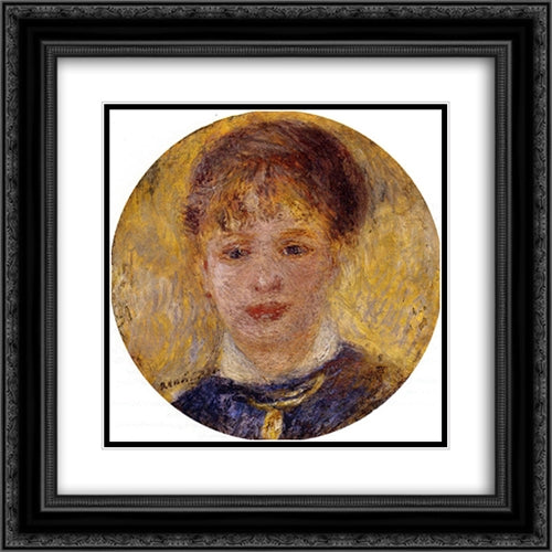 Woman`s Head 20x20 Black Ornate Wood Framed Art Print Poster with Double Matting by Renoir, Pierre Auguste