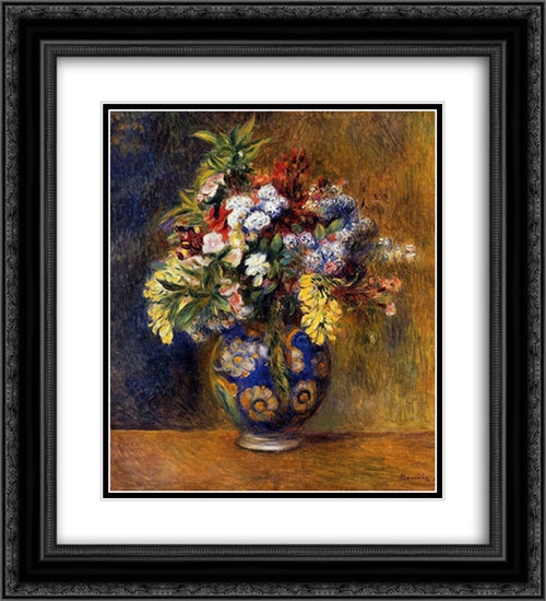 Flowers in a Vase 20x22 Black Ornate Wood Framed Art Print Poster with Double Matting by Renoir, Pierre Auguste