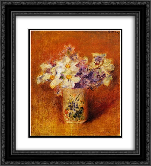 Flowers in a Vase 20x22 Black Ornate Wood Framed Art Print Poster with Double Matting by Renoir, Pierre Auguste