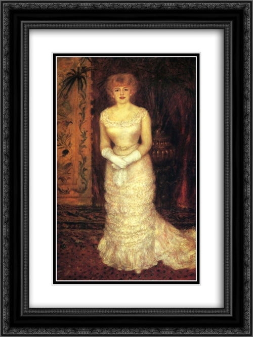 Jeanne Samary 18x24 Black Ornate Wood Framed Art Print Poster with Double Matting by Renoir, Pierre Auguste