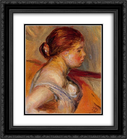 Head of a Young Girl 20x22 Black Ornate Wood Framed Art Print Poster with Double Matting by Renoir, Pierre Auguste