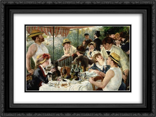 The Luncheon of the Boating Party 24x18 Black Ornate Wood Framed Art Print Poster with Double Matting by Renoir, Pierre Auguste