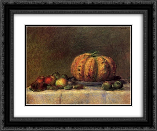 Still Life with Fruit 24x20 Black Ornate Wood Framed Art Print Poster with Double Matting by Renoir, Pierre Auguste