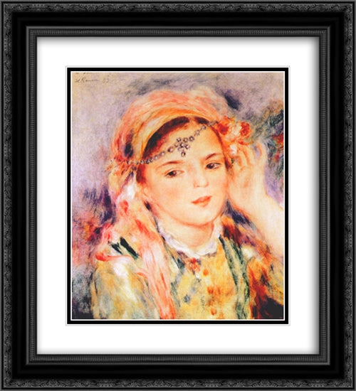 Algerian Woman 20x22 Black Ornate Wood Framed Art Print Poster with Double Matting by Renoir, Pierre Auguste