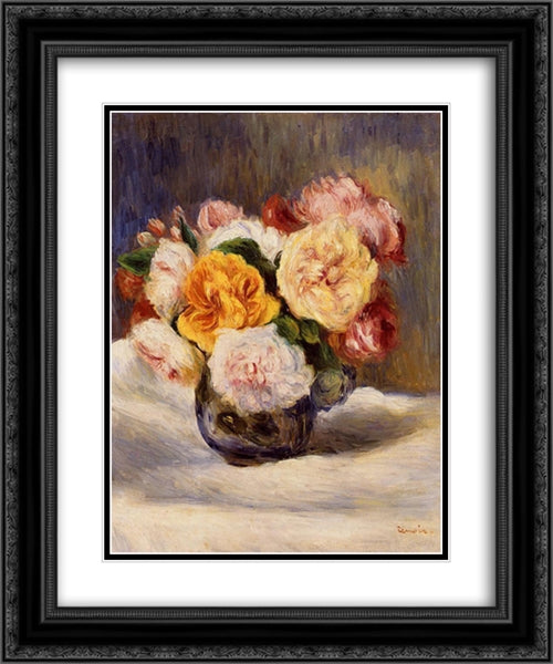 Bouquet of Roses 20x24 Black Ornate Wood Framed Art Print Poster with Double Matting by Renoir, Pierre Auguste