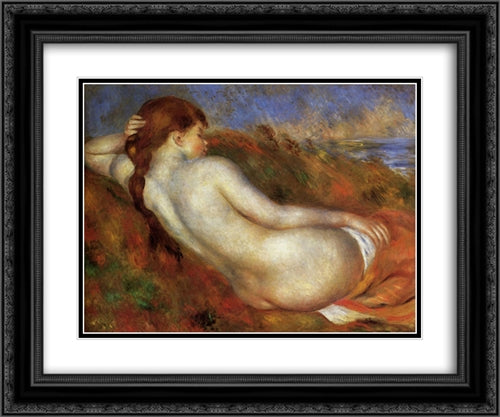 Reclining Nude 24x20 Black Ornate Wood Framed Art Print Poster with Double Matting by Renoir, Pierre Auguste