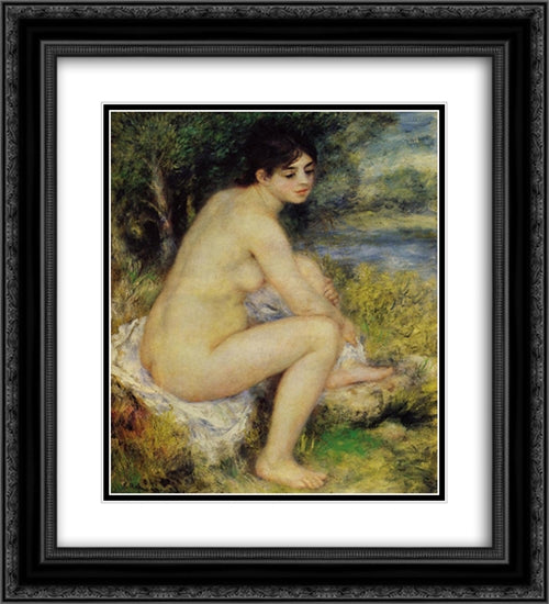 Seated Bather 20x22 Black Ornate Wood Framed Art Print Poster with Double Matting by Renoir, Pierre Auguste