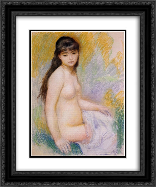 Seated Bather 20x24 Black Ornate Wood Framed Art Print Poster with Double Matting by Renoir, Pierre Auguste