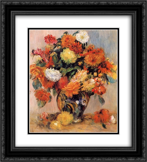 Vase of Flowers 20x22 Black Ornate Wood Framed Art Print Poster with Double Matting by Renoir, Pierre Auguste