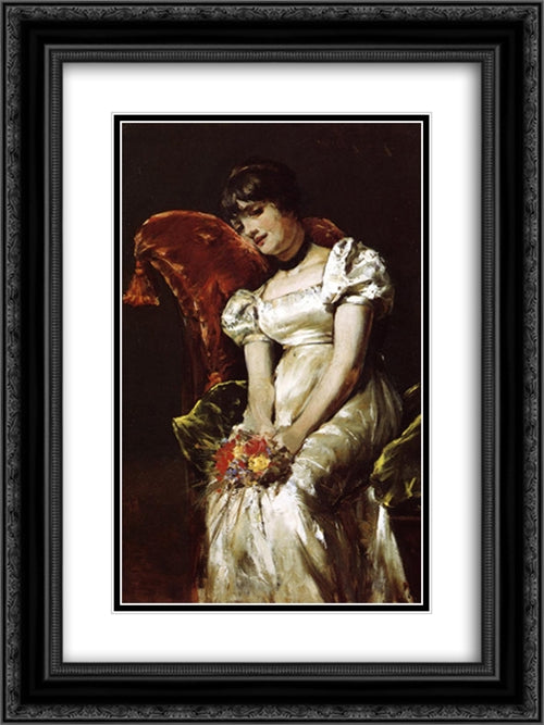 A Girl 18x24 Black Ornate Wood Framed Art Print Poster with Double Matting by Renoir, Pierre Auguste