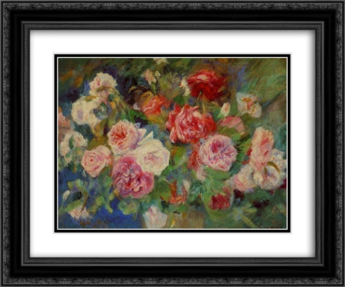 Roses 24x20 Black Ornate Wood Framed Art Print Poster with Double Matting by Renoir, Pierre Auguste