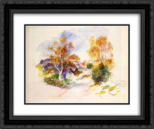 Landscape with Trees 24x20 Black Ornate Wood Framed Art Print Poster with Double Matting by Renoir, Pierre Auguste