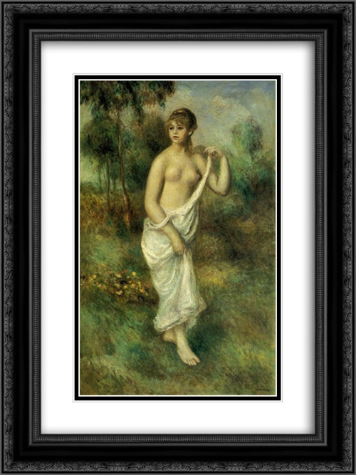 Bather 18x24 Black Ornate Wood Framed Art Print Poster with Double Matting by Renoir, Pierre Auguste