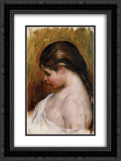 Young Girl Reading 18x24 Black Ornate Wood Framed Art Print Poster with Double Matting by Renoir, Pierre Auguste