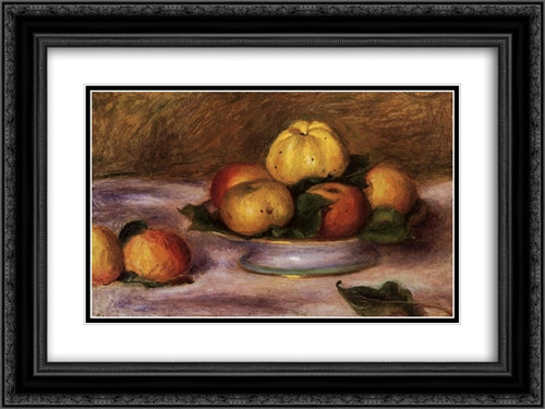 Apples and Manderines 24x18 Black Ornate Wood Framed Art Print Poster with Double Matting by Renoir, Pierre Auguste