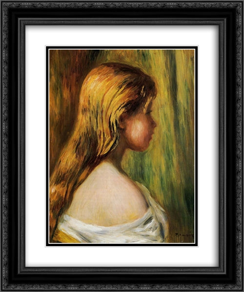 Head of a Young Girl 20x24 Black Ornate Wood Framed Art Print Poster with Double Matting by Renoir, Pierre Auguste