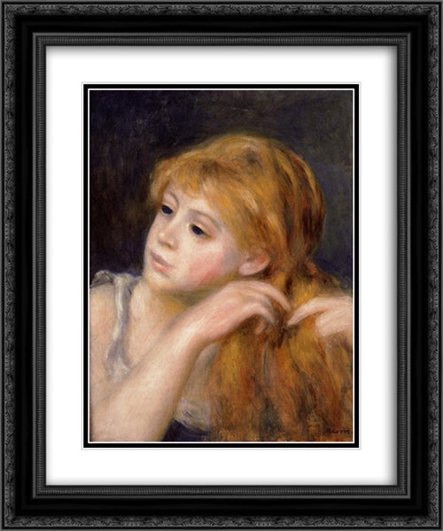 Head of a Young Woman 20x24 Black Ornate Wood Framed Art Print Poster with Double Matting by Renoir, Pierre Auguste