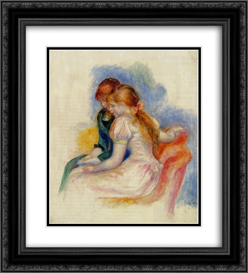 The Reading 20x22 Black Ornate Wood Framed Art Print Poster with Double Matting by Renoir, Pierre Auguste