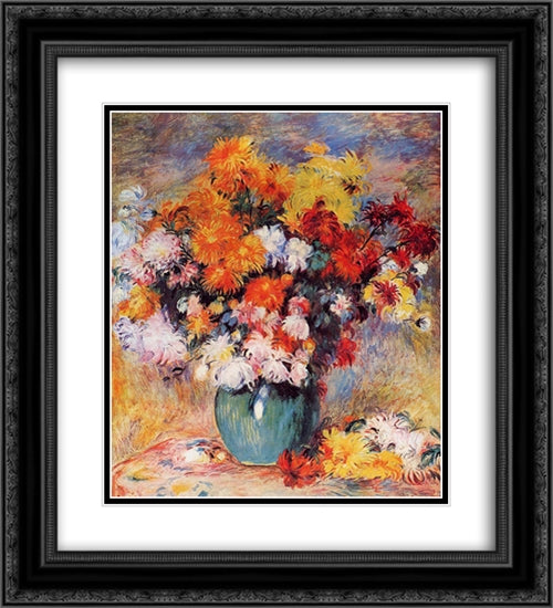 Vase of Chrysanthemums 20x22 Black Ornate Wood Framed Art Print Poster with Double Matting by Renoir, Pierre Auguste