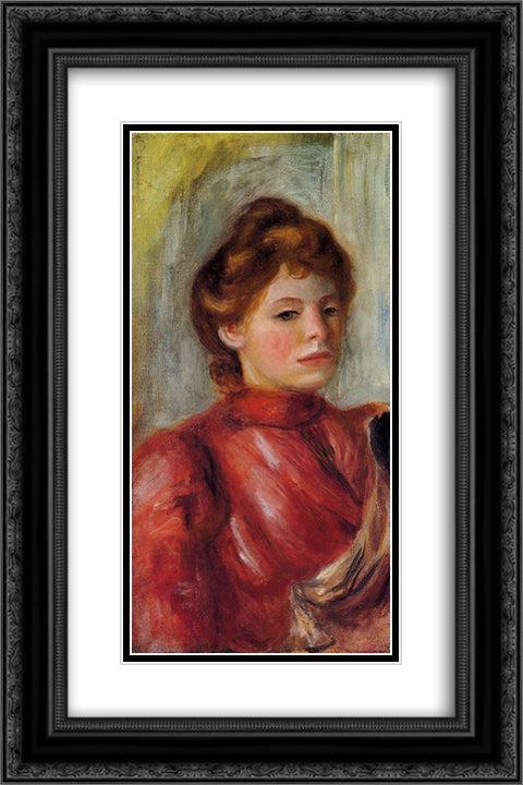 Portrait of a Woman 16x24 Black Ornate Wood Framed Art Print Poster with Double Matting by Renoir, Pierre Auguste