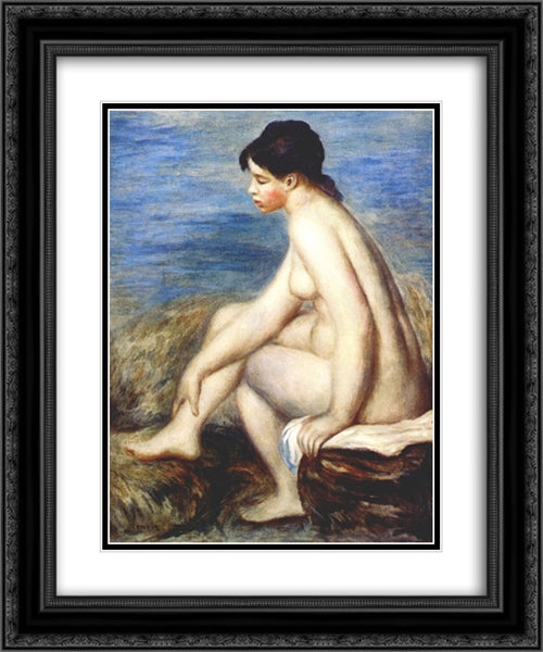 Bather 20x24 Black Ornate Wood Framed Art Print Poster with Double Matting by Renoir, Pierre Auguste