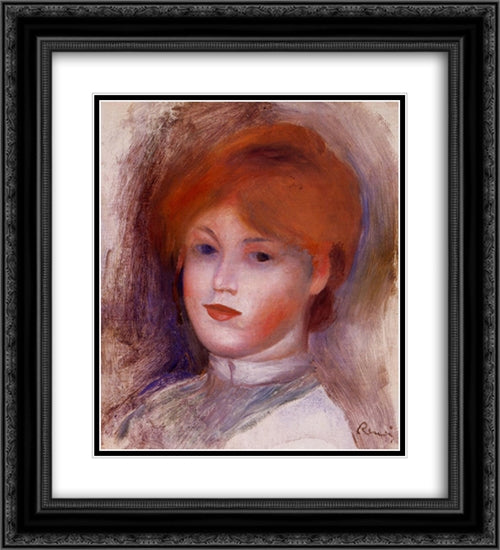 Head of a Young Woman 20x22 Black Ornate Wood Framed Art Print Poster with Double Matting by Renoir, Pierre Auguste