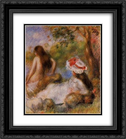 Bathers 20x22 Black Ornate Wood Framed Art Print Poster with Double Matting by Renoir, Pierre Auguste