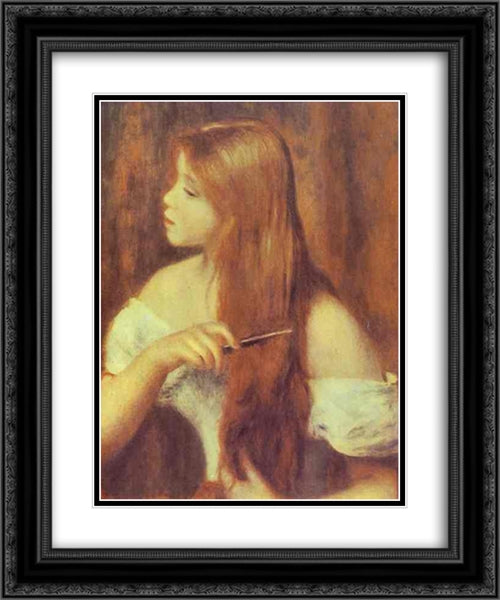 Young Girl Combing Her Hair 20x24 Black Ornate Wood Framed Art Print Poster with Double Matting by Renoir, Pierre Auguste