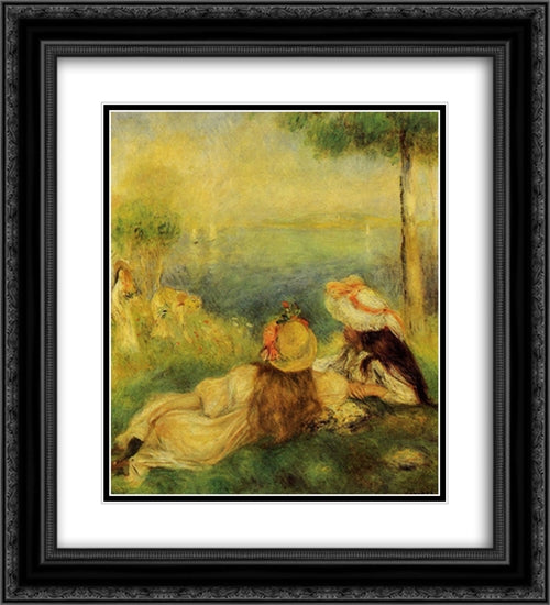 Young Girls by the Sea 20x22 Black Ornate Wood Framed Art Print Poster with Double Matting by Renoir, Pierre Auguste