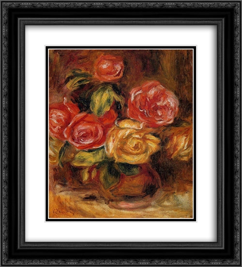 Roses in a Vase 20x22 Black Ornate Wood Framed Art Print Poster with Double Matting by Renoir, Pierre Auguste