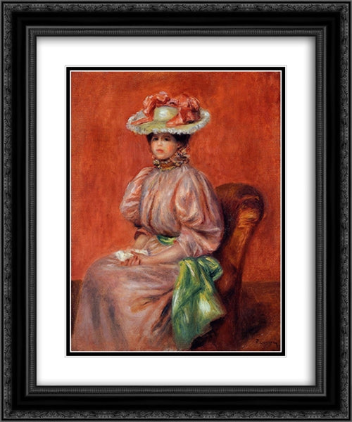 Seated Woman 20x24 Black Ornate Wood Framed Art Print Poster with Double Matting by Renoir, Pierre Auguste