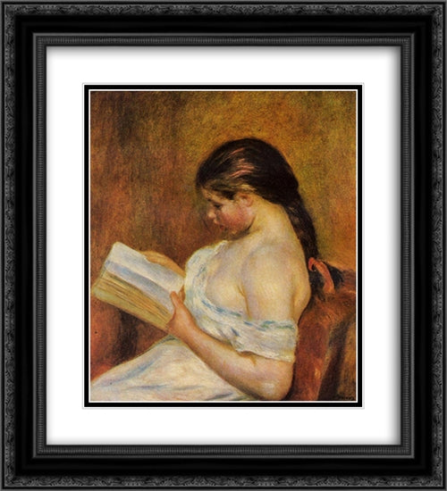 Young Girl Reading 20x22 Black Ornate Wood Framed Art Print Poster with Double Matting by Renoir, Pierre Auguste