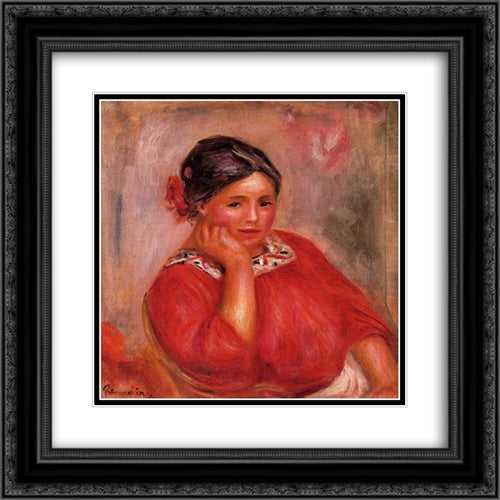 Gabrielle in a Red Blouse 20x20 Black Ornate Wood Framed Art Print Poster with Double Matting by Renoir, Pierre Auguste