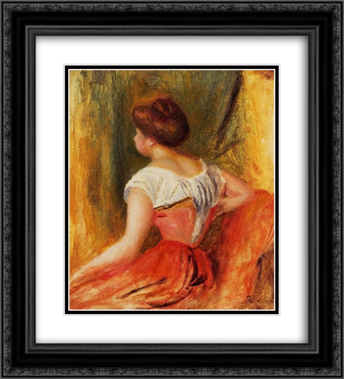 Seated Young Woman 20x22 Black Ornate Wood Framed Art Print Poster with Double Matting by Renoir, Pierre Auguste