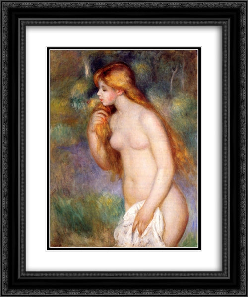 Standing Bather 20x24 Black Ornate Wood Framed Art Print Poster with Double Matting by Renoir, Pierre Auguste