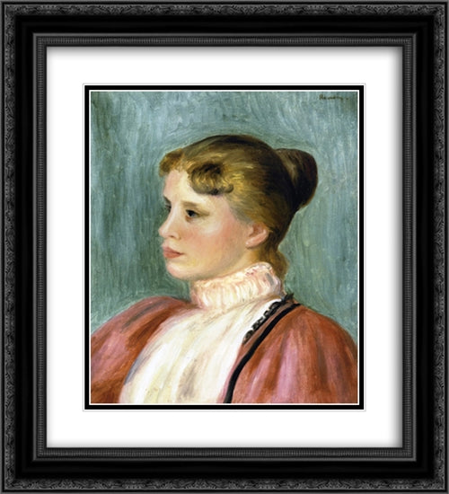 Portrait of a Woman 20x22 Black Ornate Wood Framed Art Print Poster with Double Matting by Renoir, Pierre Auguste