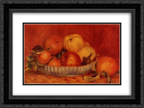 Still Life with Apples and Oranges 24x18 Black Ornate Wood Framed Art Print Poster with Double Matting by Renoir, Pierre Auguste