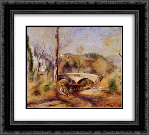 Landscape with Bridge 22x20 Black Ornate Wood Framed Art Print Poster with Double Matting by Renoir, Pierre Auguste