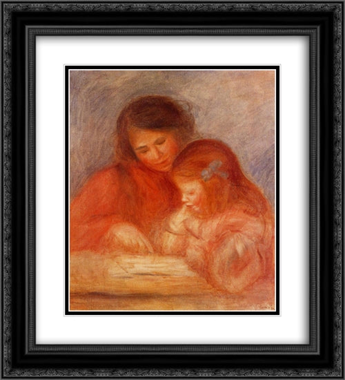 The Lesson 20x22 Black Ornate Wood Framed Art Print Poster with Double Matting by Renoir, Pierre Auguste