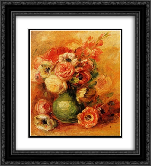 Flowers 20x22 Black Ornate Wood Framed Art Print Poster with Double Matting by Renoir, Pierre Auguste