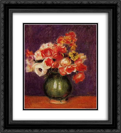 Flowers in a Vase 20x22 Black Ornate Wood Framed Art Print Poster with Double Matting by Renoir, Pierre Auguste