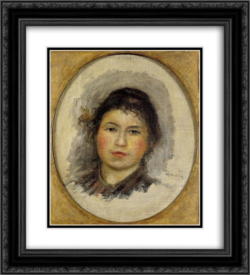 Head of a Young Woman 20x22 Black Ornate Wood Framed Art Print Poster with Double Matting by Renoir, Pierre Auguste