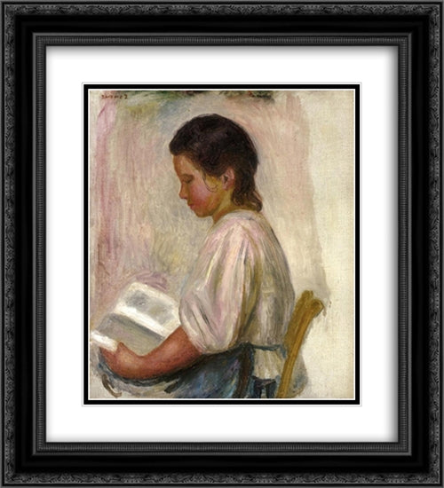 Young Girl Reading 20x22 Black Ornate Wood Framed Art Print Poster with Double Matting by Renoir, Pierre Auguste