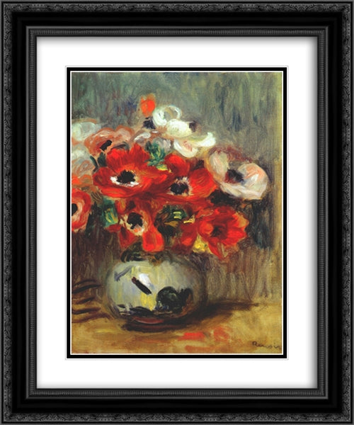 Anemones 20x24 Black Ornate Wood Framed Art Print Poster with Double Matting by Renoir, Pierre Auguste