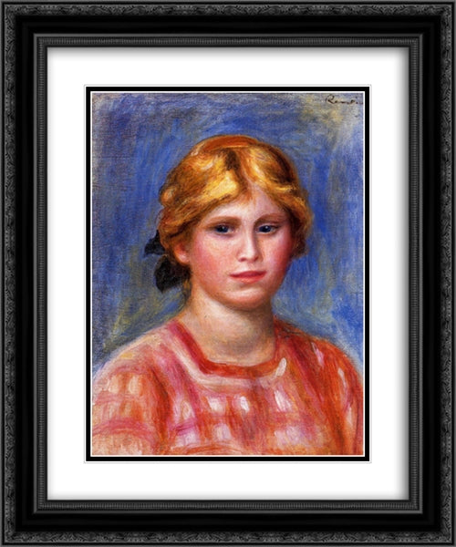 Head of a Young Girl 20x24 Black Ornate Wood Framed Art Print Poster with Double Matting by Renoir, Pierre Auguste