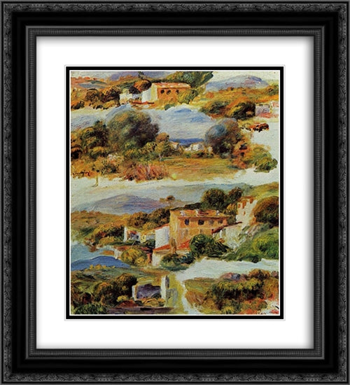 Houses at Cagnes 20x22 Black Ornate Wood Framed Art Print Poster with Double Matting by Renoir, Pierre Auguste