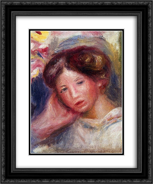 Woman`s Head 20x24 Black Ornate Wood Framed Art Print Poster with Double Matting by Renoir, Pierre Auguste