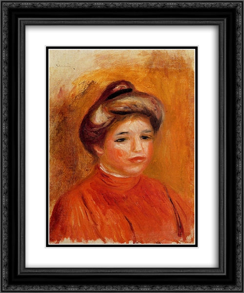 Woman`s Head 20x24 Black Ornate Wood Framed Art Print Poster with Double Matting by Renoir, Pierre Auguste